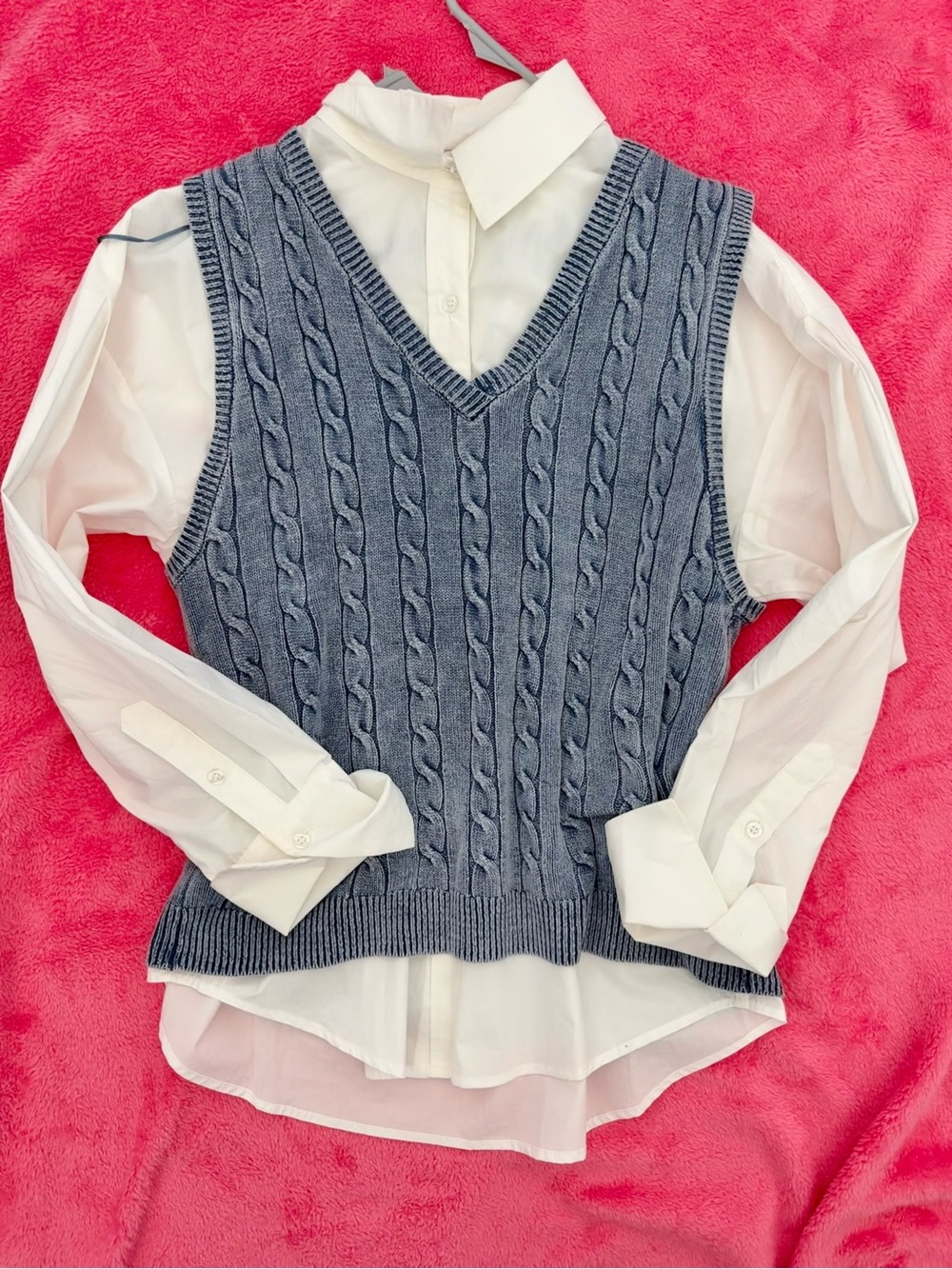 Aeropostale Blue Cable-Knit V-Neck Sweater Vest